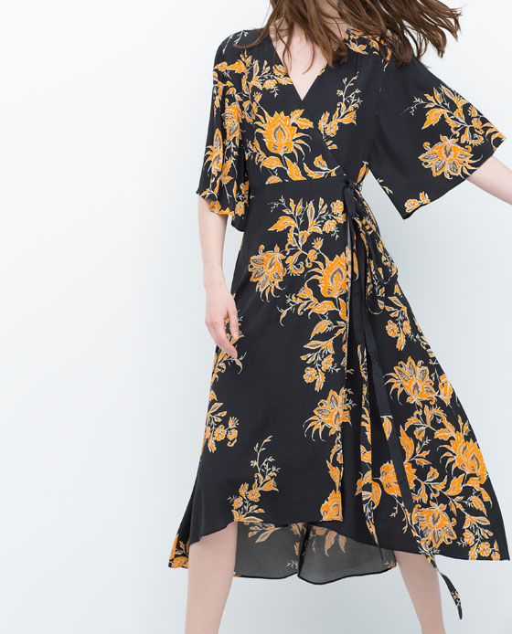 zara black floral print dress