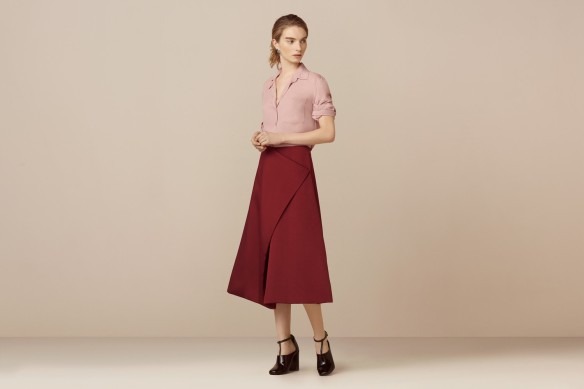 Finery Belshaw Fold A Line Skirt in burgundy
